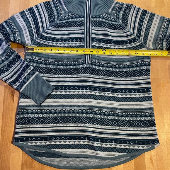 Eddie Bauer Women’s Engage 1/4 Zip Sweater Medium EUC Fair Isle Blue Pullover - Picture 10 of 16